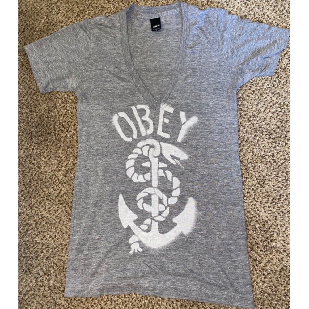 Light Grey Obey V-Neck